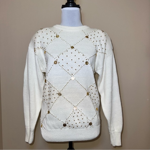 Eminent Womens Vintage 80"s Cream Crew Neck Sweater w/Coin Decoration Size Small - Picture 8 of 8